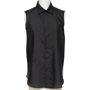 CHRISTIAN DIOR Sleeveless Black Button Down Shirt Blouse Silk Top Buttons Sz 36